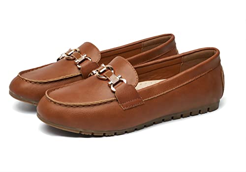 Verdasco Women's Loafers Shoes Cute Flats Shoes Moccasin Penny Loafers Slip On Work Shoes Casual Shoes Ladies Comfort Walking Shoes Leather Camel 6.5 #TOP6