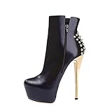Only maker Women's Platform Ankle Boots with Side Zipper Stiletto HIgh Heels PU Metal Heel Super High Punk Motorcycle Party Dress Shoes Black Size 5