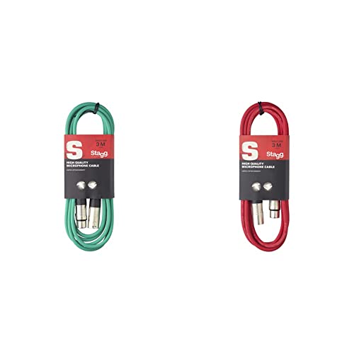 Stagg SMC3 CGR 3 m XLR to XLR Microphone Cable - Green & SMC3 CRD 3 m XLR to XLR Microphone Cable - Red