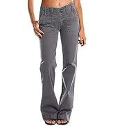 Flamingals Women's Wide Leg Jeans Mid Waist Causal Straight Leg Business Cargo Pants