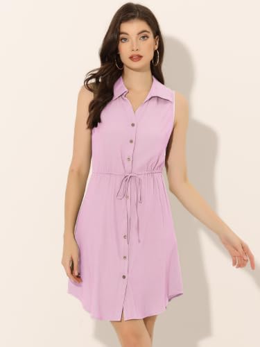 Image of Allegra K Women's Chambray Dress Sleeveless Button Down Jean Denim Shirt Dresses