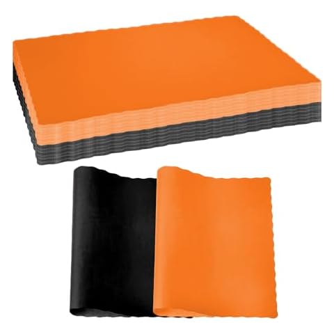 Paper Placemat Disposable, Black Orange Place Mats with Scalloped Edges, Durable Paper Placemat for Halloween Party Supplies Decor, 9.75 X 14 Inches, Pack of 100 - by SparkSettings Cover