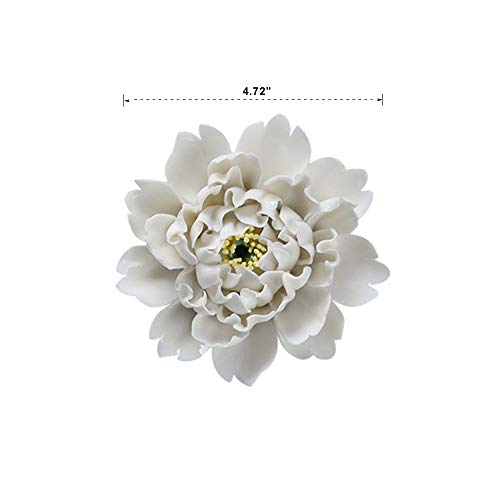 Insiswiner Handcrafted Ceramic Flowers Sculpture Home Hanging 3D Wall Art Decor Decoration For Living Room Bedroom White Peony 4.7 #TOP1