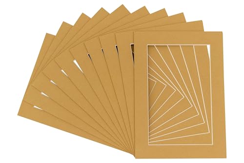 Pack of 25 Acid Free 12x16 Mats Bevel Cut for 10x12 Photos - Rattan Beige Precut Matboards With Backing Boards and Clear Photo Mat Bags For Pictures, Photos, Framing - 4-ply Thickness