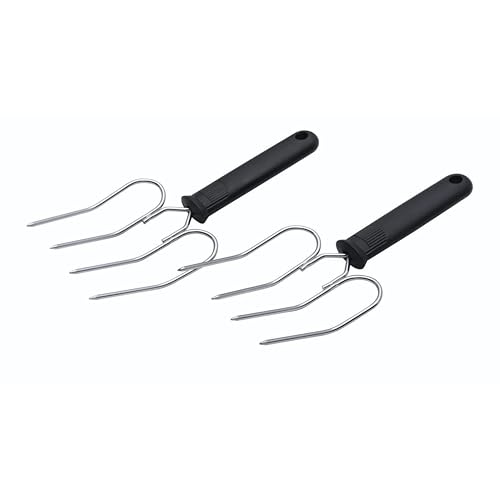 KitchenCraft Braten- und Geflügelheber, 22 cm x 9 cm, 4 Zinken aus Edelstahl, Griffe aus Gummi, 2er-Set, Schwarz/Silber