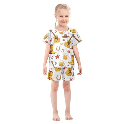 Pajama Short Sets Country Music Themed Prints Soft Cotton Summer Sleepwear 2 Piece PJS Size 5-14T4