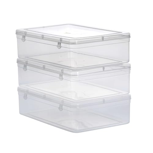 Image of Chetan Plastic Storage Boxes, Transparent Containers, Large Boxes With Lock System for Jewellery 28x19x7 Cm - 3750 ML - Pack of 3 (Size No - 8)