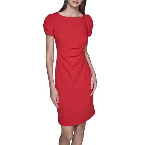 Image of KARL LAGERFELD Short Ruched Sleeve Jewel Neck Sheath Mini Dress