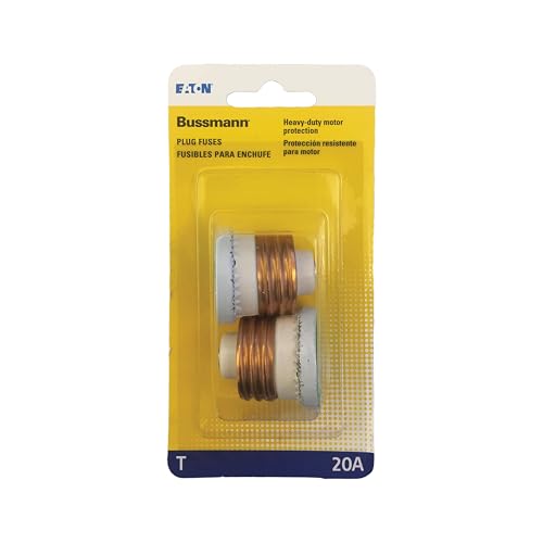 Bussmann BP/T-20 20 Amp Type T Time-Delay Dual-Element Edison Base Plug Fuse, 125V Ul Listed Carded, 2-Pack, Pack of 1, Standard