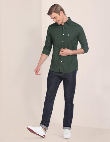 Image of U.S. POLO ASSN. Solid Tailored Fit Shirts for Men - 100% Cotton, Full Sleeve Mens Casual Shirts - M, Olive