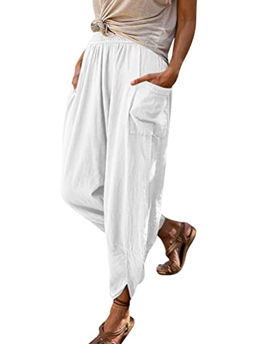 Minetom Femme Pantalon Été Coton Lin Harem Pantalon Léger Élastique