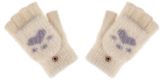 capznmore Women's Winter Gloves, Fingerless Kawaii Gloves Cat Paws Faux Fur Plush Cat Gloves Lion Paws Gloves, Soft Comfy Warm Fleece Lined Knit Gloves Elastic Cuff-picture-22