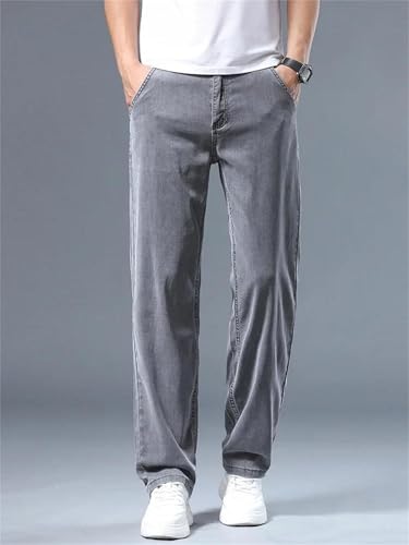 Men's Summer Jeans Thin Loose Straight Denim Pants Classic Drape Business Casual Ice Silk Trousers2