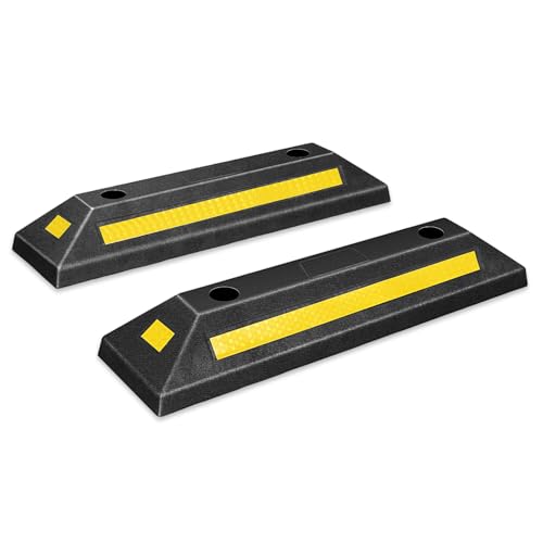 DNA Motoring 2 Pack 21 Parking Stopper for Garage Heavy Duty Garage Parking Aid Parking Gadgets Protects Car and Garage Walls w/Reflective Yellow Tape Curb 21 L x 5.7 W x 3.14 H TOOLS-00826