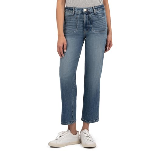 KUT from the Kloth Women's Petite Elizabeth High-Rise Straight Leg Front Inset Pockets in Clarity
