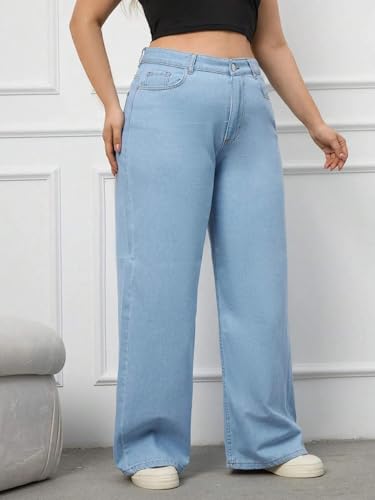 Image of KOTTY Women's Plus Size Straight Fit High Waist Wide Leg Jeans for Stylish Trendy Look