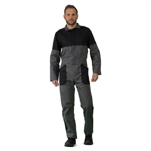 Hurry Jump - Combinaison de Travail Homme - Taille 38-40 - Manches Longues - Ensemble Bleu de Travail Homme Chantier avec Tissu Sergé 245g, Zip et Poches Plaquées - Certifié Oeko-Tex - Gris et Noir