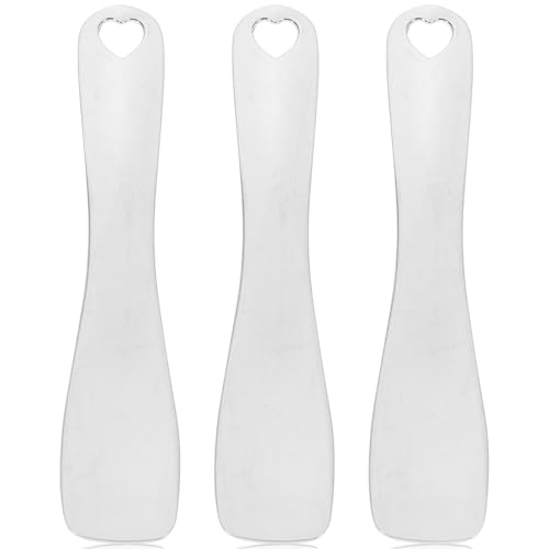 Ipetboom 3Pcs Metal Cosmetic Skincare Spatula Metal Makeup Spatula Makeup Spoons for Face Mask Cream Lotions Moisturizers (Silver), 6X1.3cm