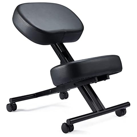 JOMEED Modern Height Adjustable Ergonomic Support Rolling Home Office Kneeling Desk Chair with 3 Inch Padded Angled Seat, Black Cover