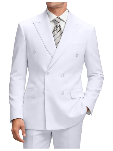 ZKHOECR Mens Double Breasted Suit White Suit Men Slim Fit Suit Jacket and Dress Pants 2 Piece Wedding Prom Men Suit Outfits M