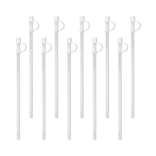 Mugs N Coffee 13” Flexible Corrugated Straws with Caps (10-Pack) – BPA-Free Reusable Drinking Straws for 64 oz Travel Mugs – Made in USA