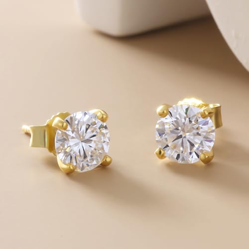 Moissanite Stud Earrings for Women, 0.5-2ct Lab Created Diamond Stud Earring,18K Gold/White Gold Plated S925 Sterling Silver Earrings, D Color VVS1 Round Brilliant Earrings Jewelry Gift2