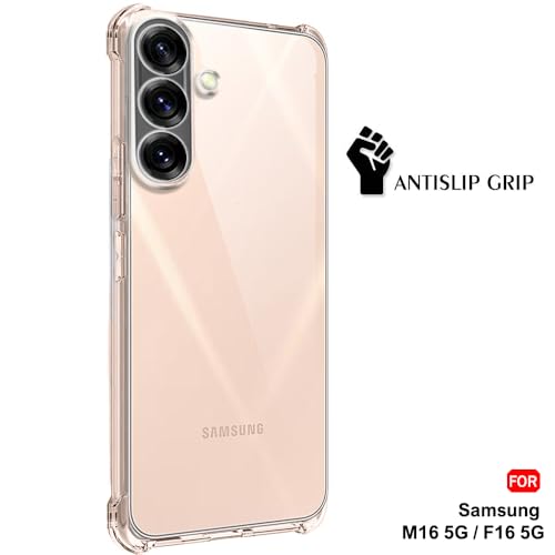 Image of TheGiftKart Transparent Crystal Clear Back Cover Case for Samsung Galaxy M16 5G / F16 5G | Shockproof Soft TPU Case | Cushioned Edges for Ultimate Protection Back Cover Case (TPU, Transparent)
