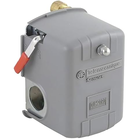 Telemecanique Sensors 9013FHG12J52M1X Air-Compressor Pressure Switch, 125 Psi Set Off, 30 Psi Fixed Differential, 1/4" Npsf Internal, 2-Way Release Valve, Auto/Off Cut-Out Lever Cover