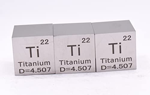 Image of 1 inch 25.4mm Titanium Metal Cube Ti up to 99.9% Pure Periodic Table Element Engraved Density Collection Science Education Display Block Cube + Acrylic Case Box - 1PC