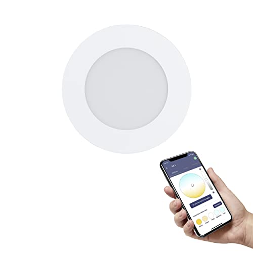 Eglo Connect.Z Smart Home Led Faretto Da Incasso Fueva-Z In Metallo Bianco, Ultra Piatto, Ø 120 Mm, Zigbee, App E Controllo Vocale, Colore Della Luce 