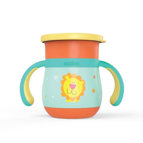 Image of rabitat Sip Around Stainless Steel Sipper 390ml | 2 Years Brand Warranty | Leak Proof | BPA Free | Sippy Cup for Kids with Soft Silicone Rim | Ergonomic Design, Sunny Roar