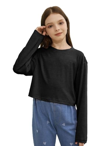 Girls Long Sleeve Crop Tops Kids Fashion Loose Crew Neck Cropped T-Shirts Casual Basic Tees3
