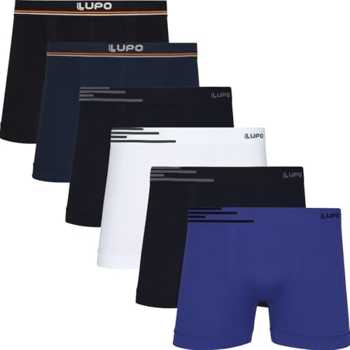 Kit Com 6 Cuecas Boxer Lupo Microfribra Sem Costura Adulto Box Masculina G 436 (Lupo) Sort