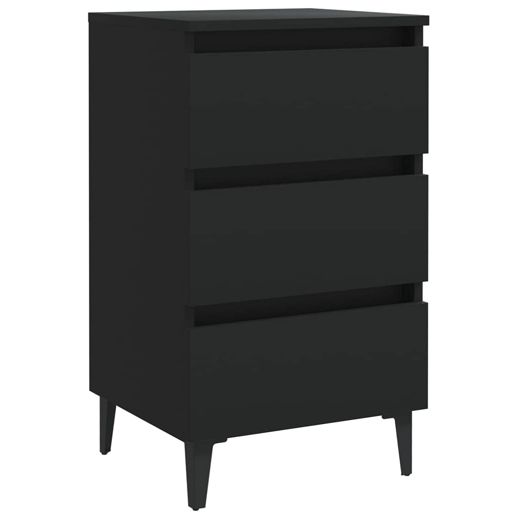 vidaXL Mesita de Noche con Patas Aparador Auxiliar Armario Cama Dormitorio Habitación Organizador Almacenamiento de Metal Negro 40x35x69 cm