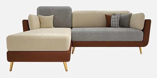 Image of Sixpine Luxury Dual Color Upholstery Lounger RHS Sofa in Premium Velvet | Solid Wood Structure | Sturdy Golden Legs | High Density Foam | Extra Comfort for Modern Living Room (Brown & Beige, 4 Seater)