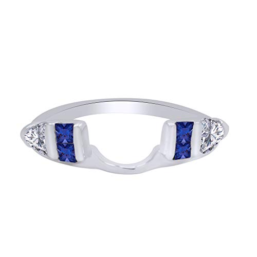 0.76 Carat Blue Sapphire & White Cubic Zirconia Enhancer Guard Ring 14K Gold Over Sterling Silver3