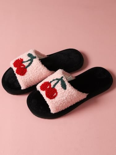 Coquette Cherry Slippers for Women Platform Fluffy Slides Slip On House Slippers Open Toes No Slip Chunky Sole Retro Warm Cotton Lined Comfort Wear Shoes Home Bedroom Christmas Gifts for Couples2