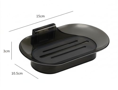 Image of Kroywen Light Luxury Wall Mounted Storage Transparent Soap Box for Bathroom and Household Use, No Punching, Drainage, Thick Soap Box (Black Havy Soap Dish)