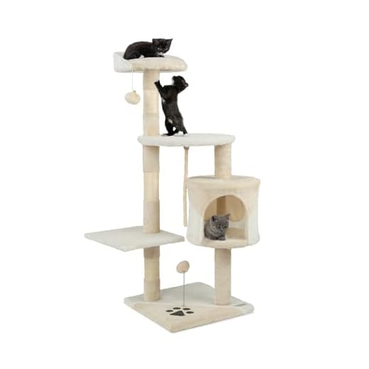 lionto Tiragraffi Gatto Albero Tira Graffi Gioco Giocattolo Gatti, 112 cm (beige / bianco)