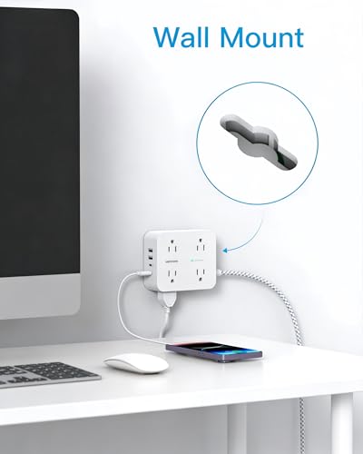 Image of PD 30W USB C Power Strip Surge Protecor, HANYCONY 8 Outlets 4 USB(2 USB C Ports), 1080J Desk Charging Station for Multiple Devices, 10 Ft Flat Plug Extension Cord for College Dorm Room Essentials