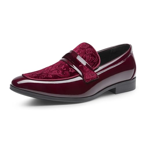 Bruno Marc Mens Tuxedo Patent Loafers Classic Velvet Slip-on Dress Shoes Size 9 Burgundy SBLS2407M