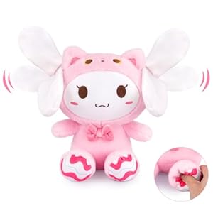 Cinnamoroll Plush Doll 98in Easter Bunny Stuffed Animal Ear Moving Jumping Cute Pink Cat Bunny Plush Toys Easter Gifts for Kids Teens Adults Boys and Girls Easter Decoration