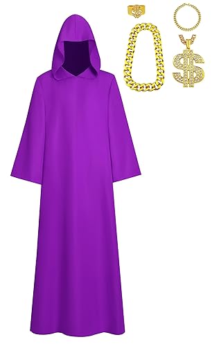 Wandamaga Adult Men Shadow Wizard Money Gang Costume Robe Cape Red/purple/green (XS purple)