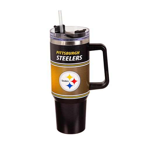 NFL Pittsburgh Steelers Stainless Steel Tumbler with Handle and Straw 40oz Double Wall Insulated Cup with Lid BPA-Free Water Bottle Officially Licensed Football Travel Mug for coffee tea