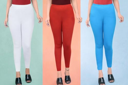 Image of Women Ankle Length Leggings Combo Multicolour Stretchable Cotton Yoga Gym Workout Pants Lyra Jeggings Casual Slim Fit