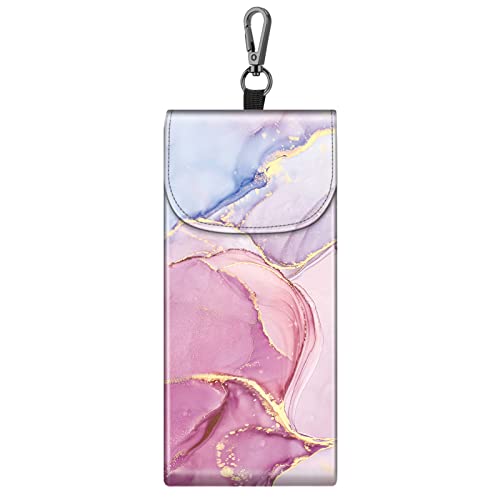 Fintie Double Glasses Case With Carabiner Hook, Portable Vegan Leather Eyeglass Case Anti-Scratch Sunglasses Pouch, Glittering Marble #TOP7