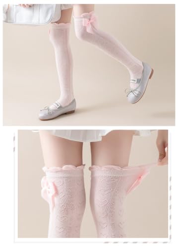 Image of Little Girl's Knee High Socks Over Calf Kids Overknee Stockings Bow Style