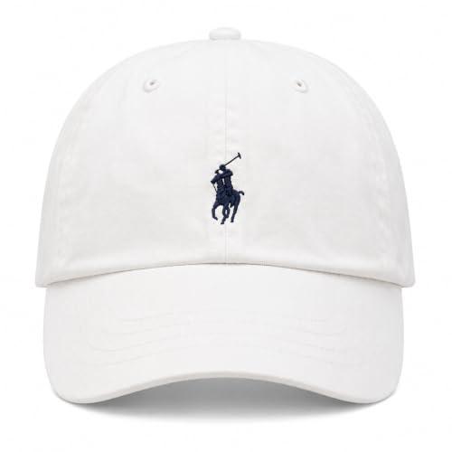 Image of POLO RALPH LAUREN Baseball Cap One Size with Adjustable Strap at Back (White /Navy Pony)