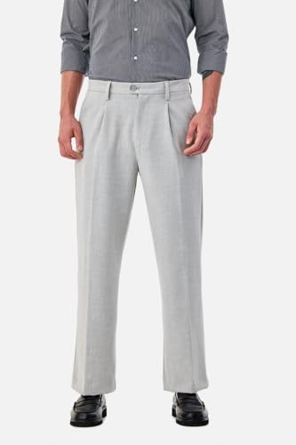 Image of SNITCH Men Casual Trousers| Baggy Fit Mid Rise Solid Plain Front Style | Breathable Cotton Blend & Lightweight Linen Fabric for Summer & Everyday Outings