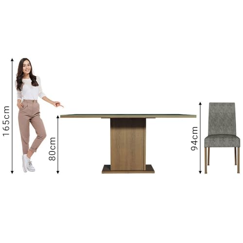 Image of Madesa Avril 4 Seater Dining Set, Rectangular Glass Overlay Table, 4 Cushioned Chairs, Engineered Wood, Black Gray, 160 cm